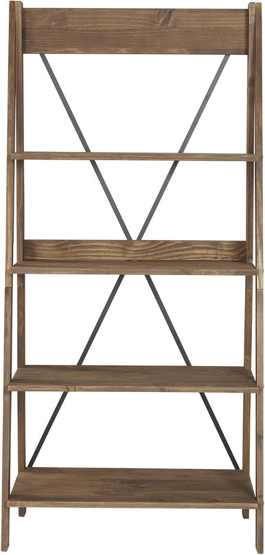 Walker Edison X Back Modern Farmhouse Wood Bookcase Bookshelf Home Office Living Room Storage, 4 Shelves, Brown - LeafyLoom