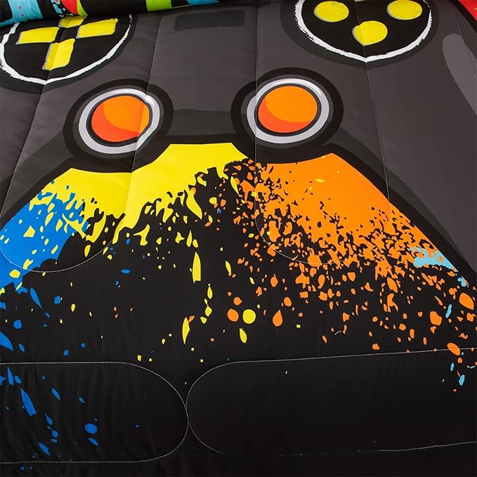 Kids Gamer Comforter Set Girls Pink Purple Gamepad Print Quilt Bedding Set for Boys Girls Twin Size Quilt and Pillowcases All Season - LeafyLoom