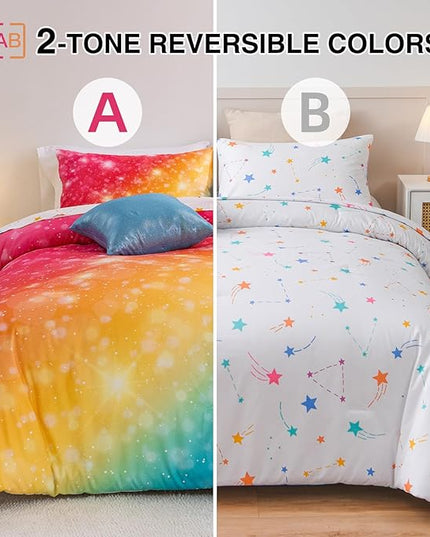 A Nice Night Gradient Glitter 6Pcs Bed in A Bag Bedding Set for Girls Twin Size, Colorful Rainbow Galaxy Comforter Set, Ultra Soft Bedding Sets, YellowBlue - LeafyLoom