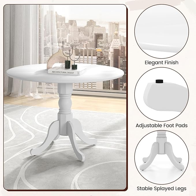 Round Dining Table, All White - LeafyLoom
