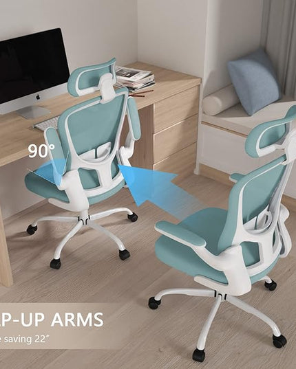 Office Chair, High Back Ergonomic Desk Chair, Breathable Mesh Desk Chair with Adjustable Lumbar Support and Headrest, Swivel Task Chair with flip-up Armrests, Executive Chair for Home Office - LeafyLoom