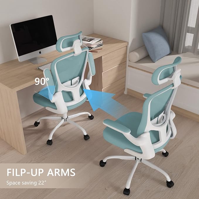 Office Chair, High Back Ergonomic Desk Chair, Breathable Mesh Desk Chair with Adjustable Lumbar Support and Headrest, Swivel Task Chair with flip-up Armrests, Executive Chair for Home Office - LeafyLoom