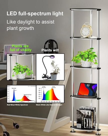Floor Lamp with Shelves Corner Shelf with Lights Standing Lamp with Charging Stake APP Control Music Sync Multicolor Corner Lamp for Living Room Black 5 Tier - LeafyLoom