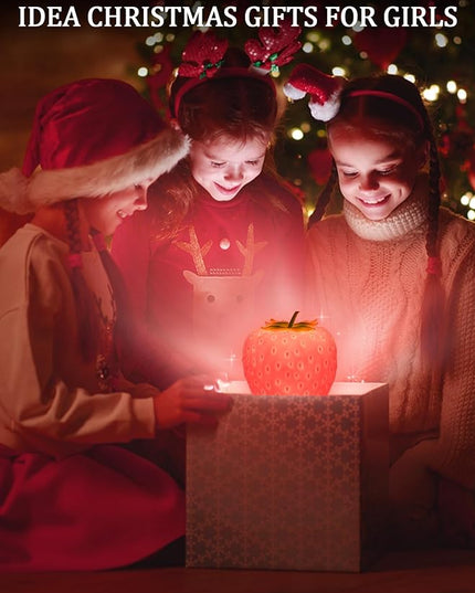 Strawberry Night Light,Cute Silicone Strawberry Lights Kawaii Room Decor,USB Rechargeable Bedside Lamp 3 Gear Touch Lighting,Cute Strawberry Gifts for Baby,Children, Toddlers,Teen Girls - LeafyLoom