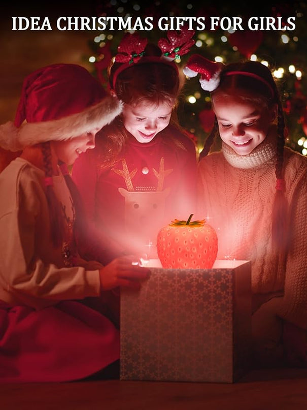 Strawberry Night Light,Cute Silicone Strawberry Lights Kawaii Room Decor,USB Rechargeable Bedside Lamp 3 Gear Touch Lighting,Cute Strawberry Gifts for Baby,Children, Toddlers,Teen Girls - LeafyLoom
