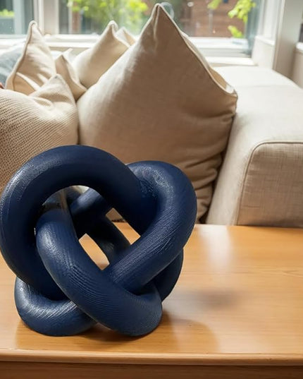 Wood Knot Decor -Coffee Table Decor Shelf Decor Table Books Hand Carved Home Decoration Boho Country Rustic Modern Shabby Chic Style Decor 3 Link Wooden Knot Chain Link Decor (Navy Blue) - LeafyLoom