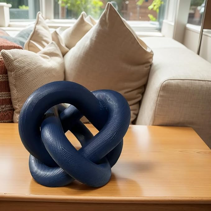Wood Knot Decor -Coffee Table Decor Shelf Decor Table Books Hand Carved Home Decoration Boho Country Rustic Modern Shabby Chic Style Decor 3 Link Wooden Knot Chain Link Decor (Navy Blue) - LeafyLoom