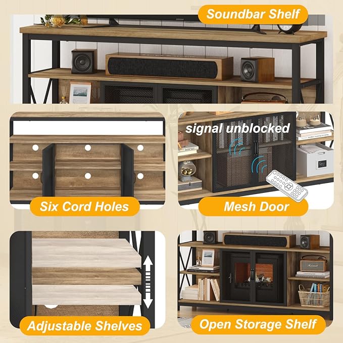BON AUGURE Tall TV Stand for 55 65 Inch TV, Wood Entertainment Center with Storage Cabinet, Industrial Farmhouse TV Console for Living Room and Bedroom (32 Inch High, Vintage Oak) - LeafyLoom