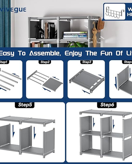 Mavivegue Bookshelf,10 Cube Storage Organizer,Book Shelf Organizer,Tall Bookcase Shelf,Book Cases/Shelves,Grey Cube Shelf,Cubbies Closet Storage Organizer Shelves for Bedroom,Living Room,Home,Office - LeafyLoom