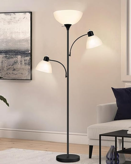Luvkczc Floor Lamps for Living Room,Torchiere Floor Lamp with 8W Adjustable Reading Lights, Industrial Tall Lamps for Living Room, Bedroom, Office, 3 Bulbs Included - LeafyLoom