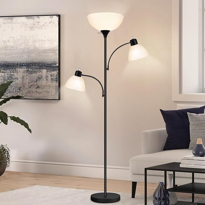 Luvkczc Floor Lamps for Living Room,Torchiere Floor Lamp with 8W Adjustable Reading Lights, Industrial Tall Lamps for Living Room, Bedroom, Office, 3 Bulbs Included - LeafyLoom
