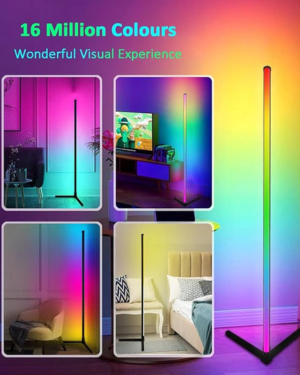RGB Corner Floor Lamp, Color Changing Mood Lighting with App and Remote Control, Music Sync/DIY Colors, Modern LED Floor Lamp for Bedroom Living Rooms Gaming Room, 16 Million Colors & Scene Mode - LeafyLoom