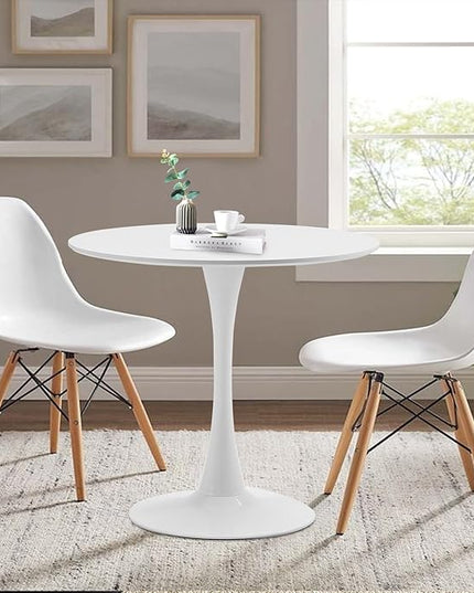 Round Dining Table,31.5”Kitchen Table for 2-4 People,MDF Table Top with Metal Pedestal Base,Tulip Design for Kitchen,Dining Room,Living Room,Leisure,White - LeafyLoom