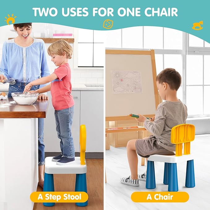 2 Pcs Plastic Toddler Chairs: Kids Chair for Table Birthday Gifts Step Stool Lightweight Indoor Outdoor School Playroom Nursery Beach Camping Activity Small Chair for Kids Boys Girls Age 3-10 - LeafyLoom