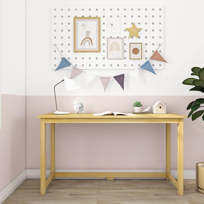 Max & Lily Solid Wood Desk, 55 Inches, Natural - LeafyLoom
