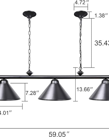 Wellmet 3 Light Pool Table Light, Vintage Retro Kitchen Island Pendant Light with Matte Black Shade, Modern Industrial Chandelier - LeafyLoom