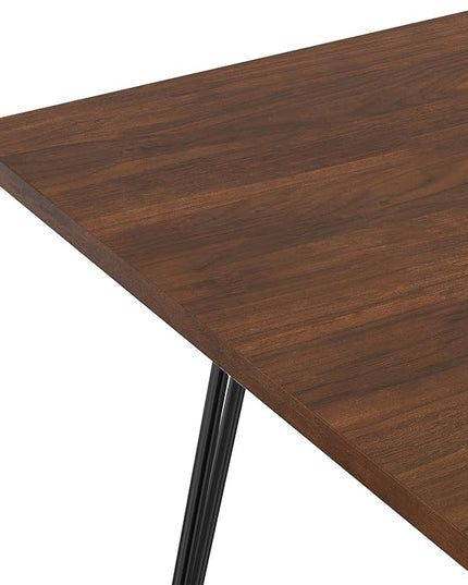 SIMPLIHOME Hunter Dining, Solid Wood Walnut Veneer Tabletop and Powder-Coated Iron Metal Legs in Black Industrial-Style Rectangular Kitchen Table for 4 to 6 People, 66 inches - LeafyLoom