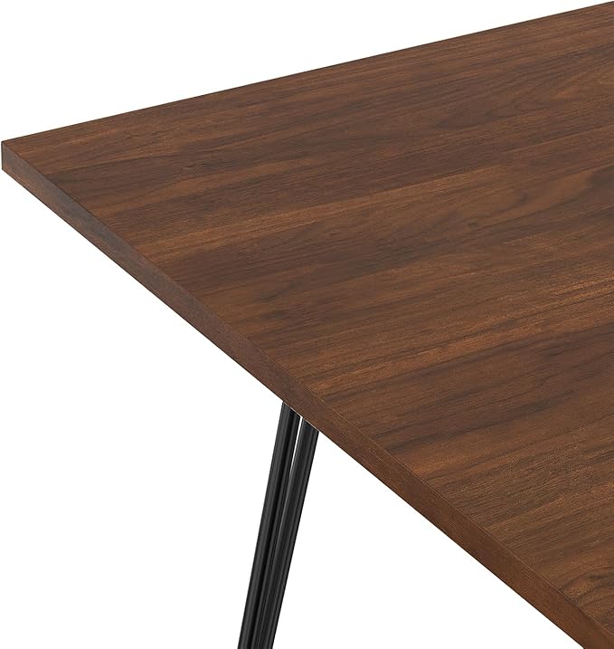 SIMPLIHOME Hunter Dining, Solid Wood Walnut Veneer Tabletop and Powder-Coated Iron Metal Legs in Black Industrial-Style Rectangular Kitchen Table for 4 to 6 People, 66 inches - LeafyLoom