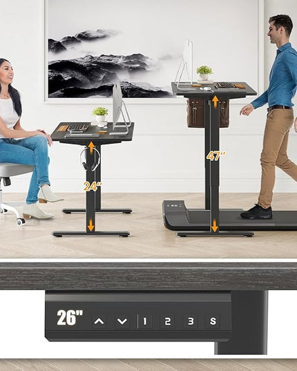 STARY Electric Memory Preset 48 x 24 Inches Adjustable Height Computer Workstation Sit Stand Home Office Desk with Splice Board, 4824, Abner Walnut Desktop/Black Frame - LeafyLoom