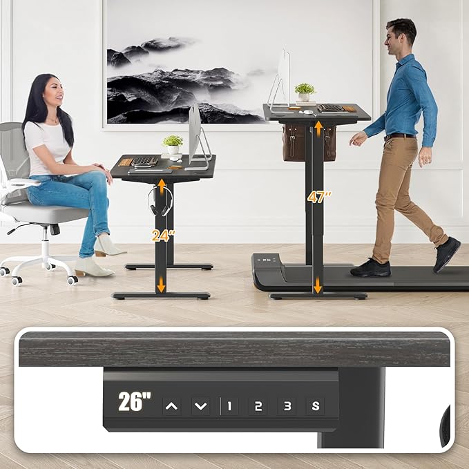 STARY Electric Memory Preset 48 x 24 Inches Adjustable Height Computer Workstation Sit Stand Home Office Desk with Splice Board, 4824, Abner Walnut Desktop/Black Frame - LeafyLoom
