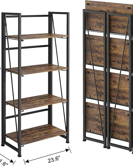 No-Assembly Folding Bookshelf Storage Shelves 4 Tiers Vintage Multifunctional Plant Flower Stand Storage Rack Shelves Bookcase for Home Office (Fire Board) - LeafyLoom