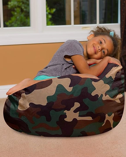 Posh Creations Bean Bag Chair for Kids, Teens, and Adults Includes Removable and Machine Washable Cover, Soft Nylon - Camo Green, 27in - Medium - LeafyLoom