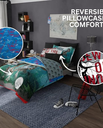 Franco Kids Bedding Super Soft Comforter and Sheet Set, 5 Piece Full Size, Jurassic World Dominion - LeafyLoom