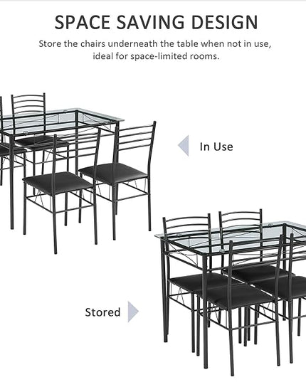 VECELO Dining Table with 4 Chairs [4 Placemats Included, Black, 43.3x27.5x30, 15.7x16.9x33.8 - LeafyLoom