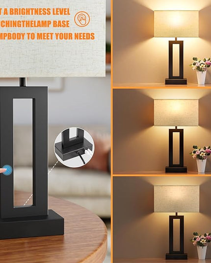 Nightstand Table Lamps for Bedrooms Set of 2 - Touch Bedside Lamp with USB C+A, 3 Way Dimmable Living Room Lamps for End Tables Set of 2, Modern Night Stand Lamps for Bed Side Guest Room(Cream) - LeafyLoom