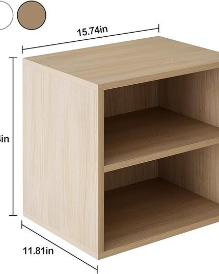 Storage Cube 2 Tires Natural Stackable Storage Shelf, Cubby Organizer Wooden Display Shelf Closet Organizer,Modern Cubical Bookcase Compact Storage Cabinet for Living Room Bedroom Office - LeafyLoom