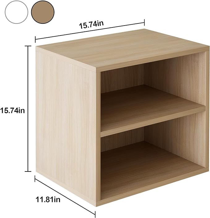 Storage Cube 2 Tires Natural Stackable Storage Shelf, Cubby Organizer Wooden Display Shelf Closet Organizer,Modern Cubical Bookcase Compact Storage Cabinet for Living Room Bedroom Office - LeafyLoom