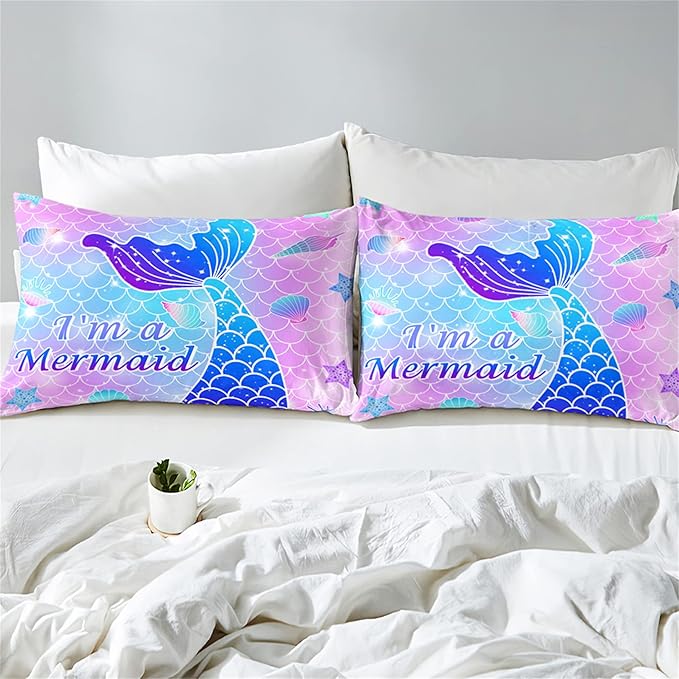 Pink Mermaid Full Size Bedding Set for Girls, Girls Mermaid Comforter Set Full, 3Pcs Mermaid Bedding Full, Ultra Soft Breathable Mermaid Skin Surface Scales Quilt with 2 Pillowcases - LeafyLoom
