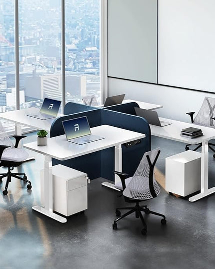 AIMEZ0 Dual Motor Sit Stand Desk Adjustable Electric Standing Desk Frame with LCD Touch Screen Adjustable Height 27.4-45.6 inches for Home & Office Table (Frame Only) White - LeafyLoom