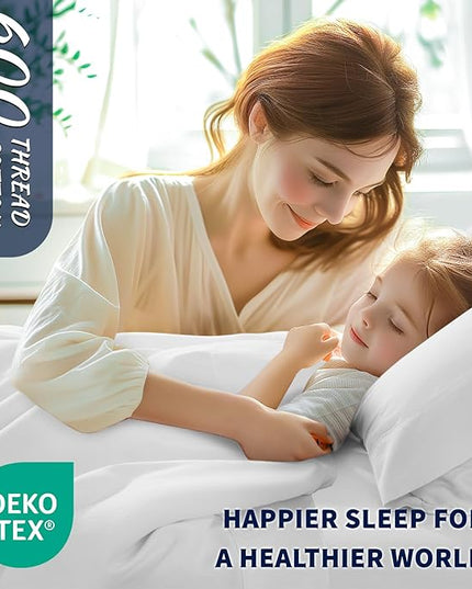 Shilucheng 100% Cotton Sheets Set - 600 Thread Count，Luxury Egyptian Cotton Bed Sheets，5-Star Hotel Quality Sheets, Breathable & Cooling, 16 Inch Deep Pocket - 4 Piece (White, Full) - LeafyLoom