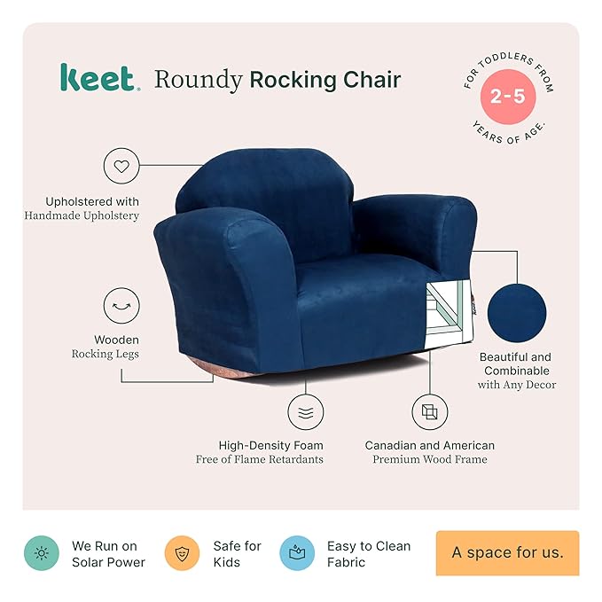 Keet Roundy Rocking Kid's Chair, Navy Microsuede - LeafyLoom