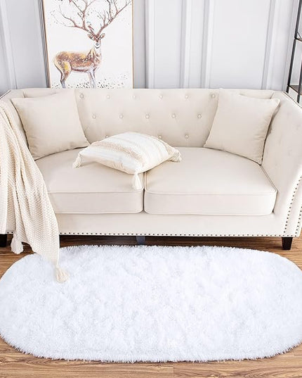Noahas White Fluffy Rugs for Bedroom,2'X 5' Oval Ultra Soft Bedroom Rugs,Small Throw Rugs, Kids Room Carpet Modern Shaggy Area Rugs Home Decor - LeafyLoom