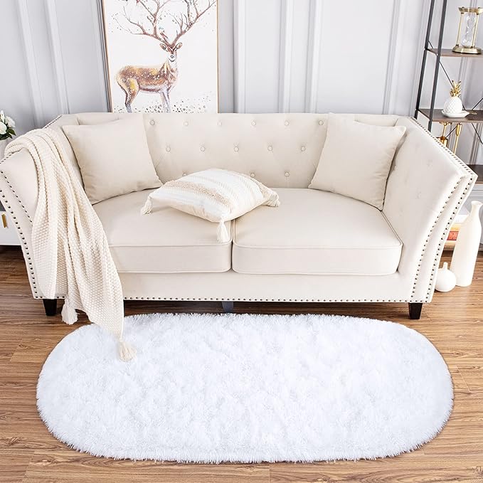 Noahas Ultra Soft Fluffy Bedroom Rugs Kids Room Carpet Modern Shaggy Area Rugs Home Decor 2.6' X 5.3', White - LeafyLoom