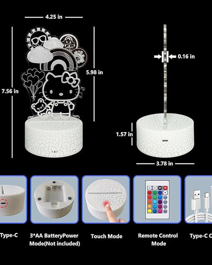 Kitty Night Light for Kids, Kitty Lamp Girl Cute Led Cat Night Light 16 Colors Dimmable Kitty Decor Lamp with Remote & Luminous Base, Bedroom Decoratio Gifts for Christmas Birthday Girls - LeafyLoom
