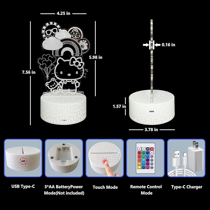 Kitty Night Light for Kids, Kitty Lamp Girl Cute Led Cat Night Light 16 Colors Dimmable Kitty Decor Lamp with Remote & Luminous Base, Bedroom Decoratio Gifts for Christmas Birthday Girls - LeafyLoom