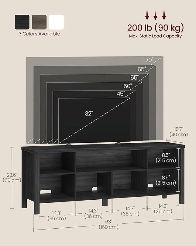 VASAGLE TV Stand for TVs up to 70 Inches, Entertainment Center with Storage Shelves, TV Console Table, Easy to Assemble, TV Cabinet for Living Room, Bedroom, Ash Black ULTV114B01 - LeafyLoom