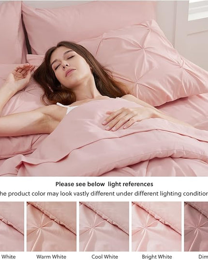 Bedsure California King Comforter Set - Cal King Bed Set 7 Pieces, Pinch Pleat Pink Cali King Bedding Set with Comforter, Sheets, Pillowcases & Shams - LeafyLoom