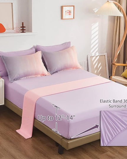 Girls Comforter Set Twin Size Colorful Ombre Blue Pink Purple Rainbow Bedding Set 6 Pieces Bed in A Bag for Kid Teen (1 Comforter, 1 Flat Sheet, 1 Fitted Sheet, 1 Pillow sham, 2 Pillowcases) - LeafyLoom