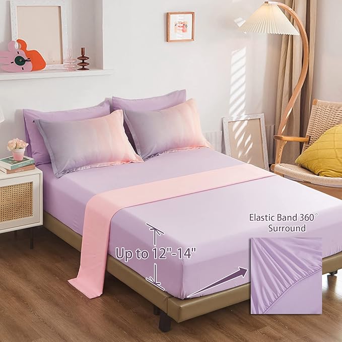 Girls Comforter Set Twin Size Colorful Ombre Blue Pink Purple Rainbow Bedding Set 6 Pieces Bed in A Bag for Kid Teen (1 Comforter, 1 Flat Sheet, 1 Fitted Sheet, 1 Pillow sham, 2 Pillowcases) - LeafyLoom
