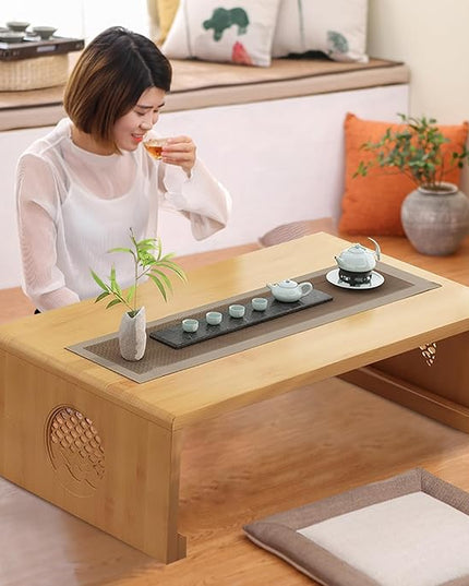 Folding Coffee Table Foldable Japanese Floor Table Low Table for Living Room,Dining Room,Tea,Tatami,Home Decoration (Log Color 39.37 * 19.68 * 12.2 INCH) - LeafyLoom