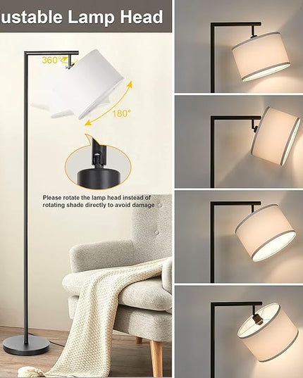 Boncoo Black Floor Lamp, Dimmable Floor Lamp for Living Room, Modern Standing Lamp with Adjustable Drum Shade, Tall Reading Light Corner Lamp Suitable for Couch, Bedroom, Office (Bulb Included) - LeafyLoom