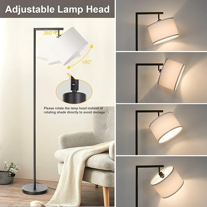 Boncoo Black Floor Lamp, Dimmable Floor Lamp for Living Room, Modern Standing Lamp with Adjustable Drum Shade, Tall Reading Light Corner Lamp Suitable for Couch, Bedroom, Office (Bulb Included) - LeafyLoom