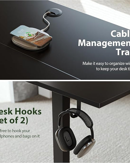 Height Adjustable Desk with Keyboard Tray, 48 x 24 Inches Electric Standing Desk, Stand up Computer Table with Memory Preset, Gaming Modern Lift Motorized Gaming Workstation, Black - LeafyLoom