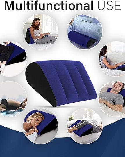 Wedge Pillow, Inflatable Travel Camping Pillow for Sleeping, Bed Wedges Pillow for Sleep Apnea Back Pain Acid Reflux Knee Relief, Portable Body Positioners for Leg Elevation(Blue) - LeafyLoom