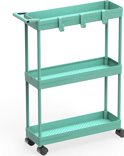 Simple Houseware Kitchen Cart Storage 3-Tier Slim/Super Narrow Shelves with Handle, 26.5'' Height/5.5'' Width for Narrow Place, Turquoise - LeafyLoom