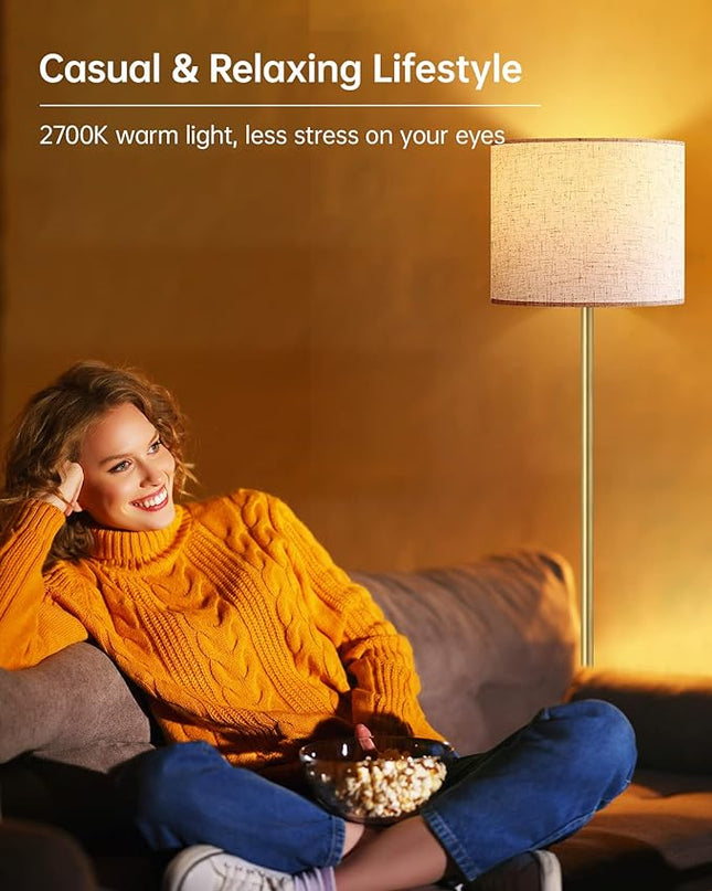 BoostArea Floor Lamp, Standing Lamp, 9W LED Floor Lamp with 3 Dimmable Levels, Simple Standing Lamp with Linen Lampshade, On/Off Footswitch, Tall Floor Lamps for Living Room/Bedroom/Office/Boho, Gold - LeafyLoom